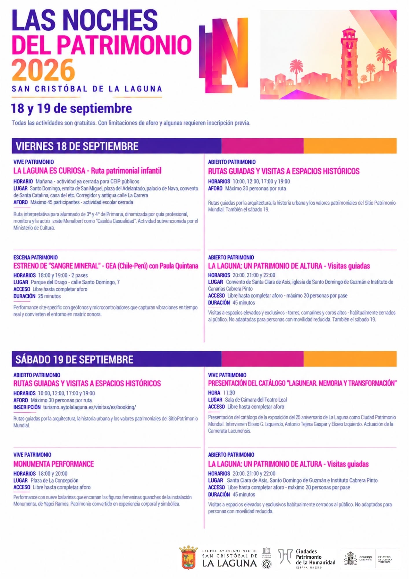 programa-noches-del-patrimonio-2026 la laguna septiembre