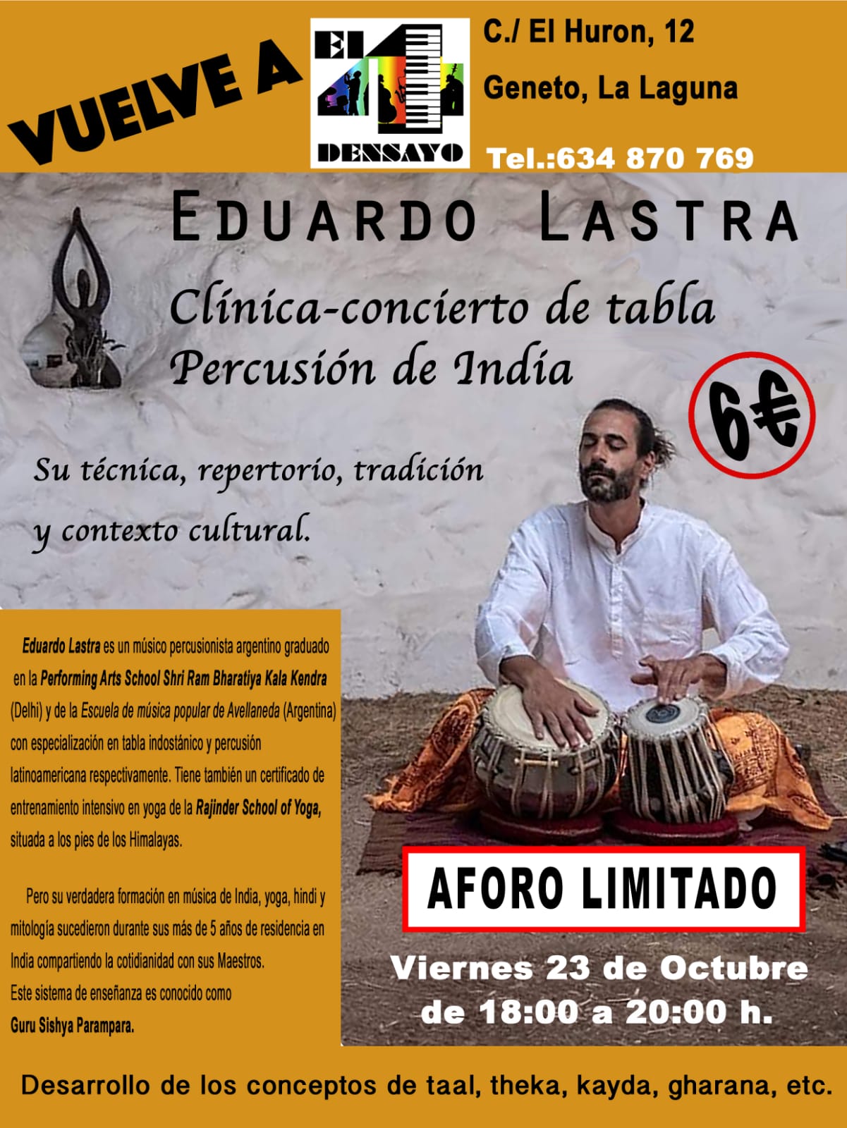 Clínica concierto de tabla percusión de India Eduardo Lastra